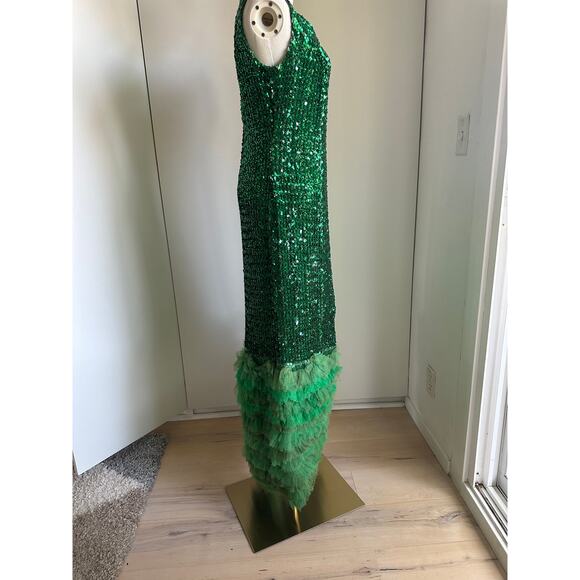 Vintage 1960s Green Sequin Formal Size S-6 Fit Ankle Length Party Black Tie Gown - Picture 6 of 15